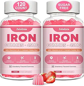Vegan 2 Pack Iron Supplement Gummies for kvinder & mænd, Anæmi, Blood Builder & Energy Support for Iron Deficiency, med vitamin C, A, B Complex, Folate, CoQ10, Sukker fri, non-GMO, 120 Greve