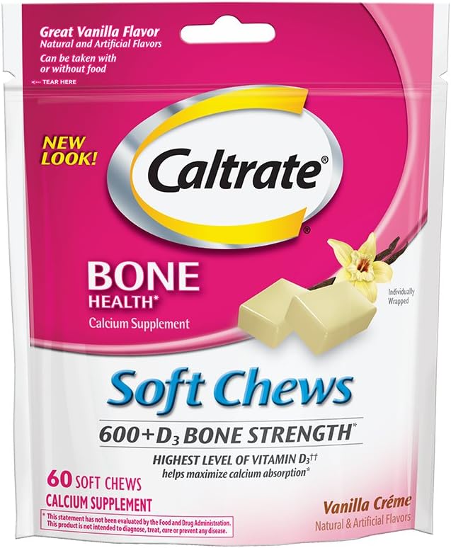Caltrat 600 + D3, Calcium og vitamin D3 tillæg Soft Chews, 600 mg (Vanilla Créme Flavor, 60 Greve)