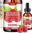Kalium Magnesium Citrate Supplement, Flydende Magnesium Citrate Drops 500mg med Ashwagandha, Calcium, Zink, Vitamin D3, B6, B12, CoQ10 - Vegan 2 fl oz Raspberry Flavor