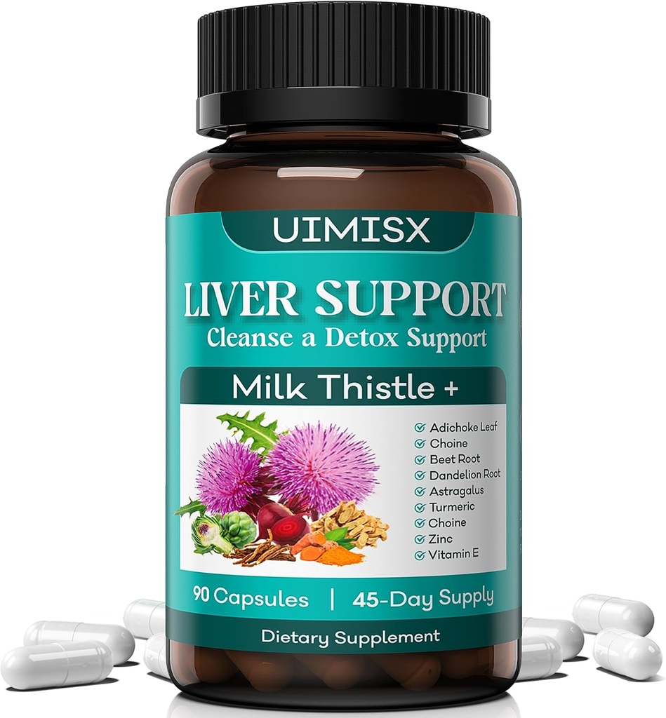 Mælk Thistle Supplement - Lever Detox Rense Formel Herbal Leverstøtte med mælk tidsel, Mælkebøtte Root, Artiskok, gurkemeje, Astragalus for leversundhed, 90 Kapsler
