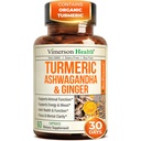 Ashwagandha Capsules with Organic Turmeric Curcumin, Ginger Root & Black Pepper – Daily Stress Relief Support, Joint Health, Energy & Mood Balance – 60 Ashwagandha Capsules for Women & Men