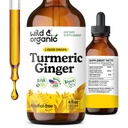 Wild & Organic Turmeric and Ginger Supplement - Movement & Immune Support - Liquid Turmeric Curcumin with Black Pepper and Ginger - Add to Tea Drops - Vegan, Sugar & Alcohol-Free Tincture - 4 oz