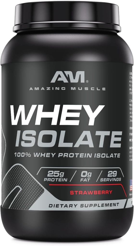 Amazing Muscle Whey Protein Isolate Powder # 124; 25 Bedste Protein Per Serving # 124; 100% Whey Isolate # 124; Zero Fat # 124; Lavet i USA (2 Lb, Jordbær)