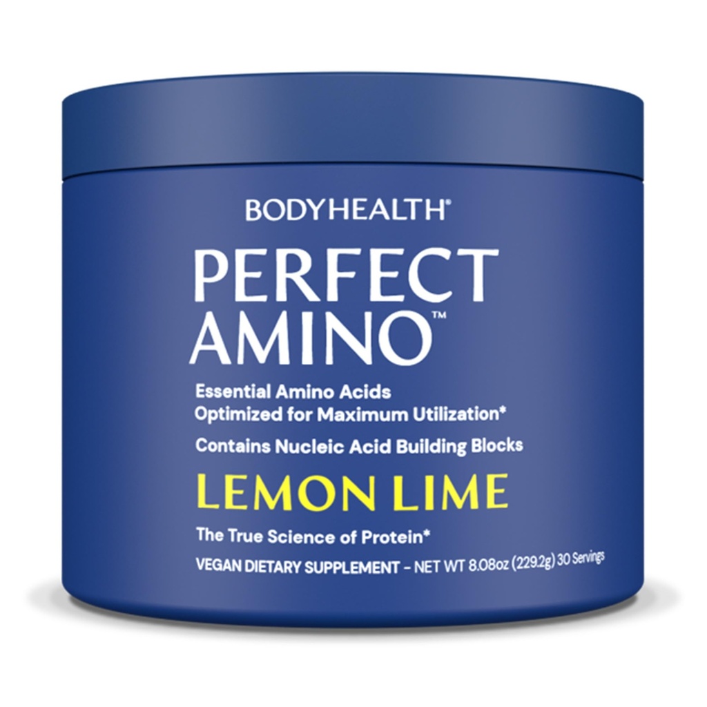 BodyHealth PerfectAmino Powder - BCAA og EAA Powder til Pre and Post Workout - Amino Acid Energy Drikke for mænd og kvinder til at støtte Lean Muskel og Inddrivelse - Lemon Lime - 30 Servere