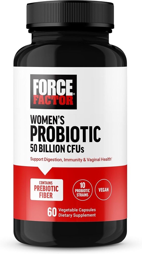 FORCE FACTOR Probiotic for Women 50 Millioner CFU, Women 's Probiotic for fordøjelsessygdomme, Immunitet, og Vaginal Health, 10 Strops med Lactobacillus Acidophilus, Vegan, 60 Kapsler