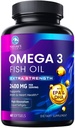 Omega 3 Fiskeolie 2400 mg tillæg, Sustainable Sourced, Triple Strength Omega-3 tillæg Softgels, Brain Health Support, EPA & DHA Fish Oil Fedtsyrer Kosttilskud, Gluten & GMO Free, 60 Softgels