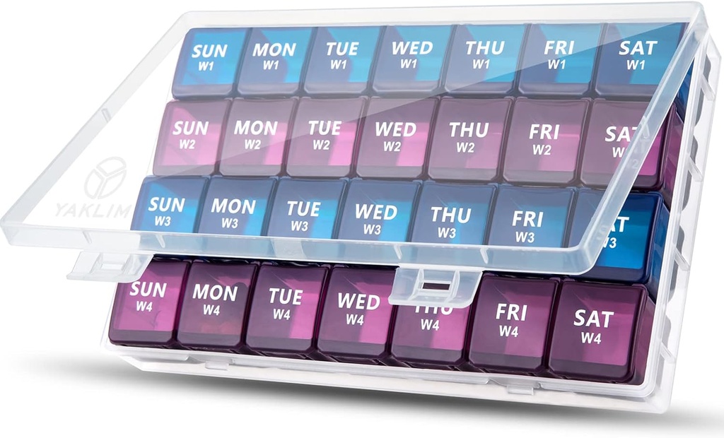 XL Månedlig Pill Organizer 1 gang om dagen, 4 Uge Pill Case Compartments, Yaklim Ugentlig Vitamin Organizer Ekstra Stor, Medicin Container til Daily Pill Keeper