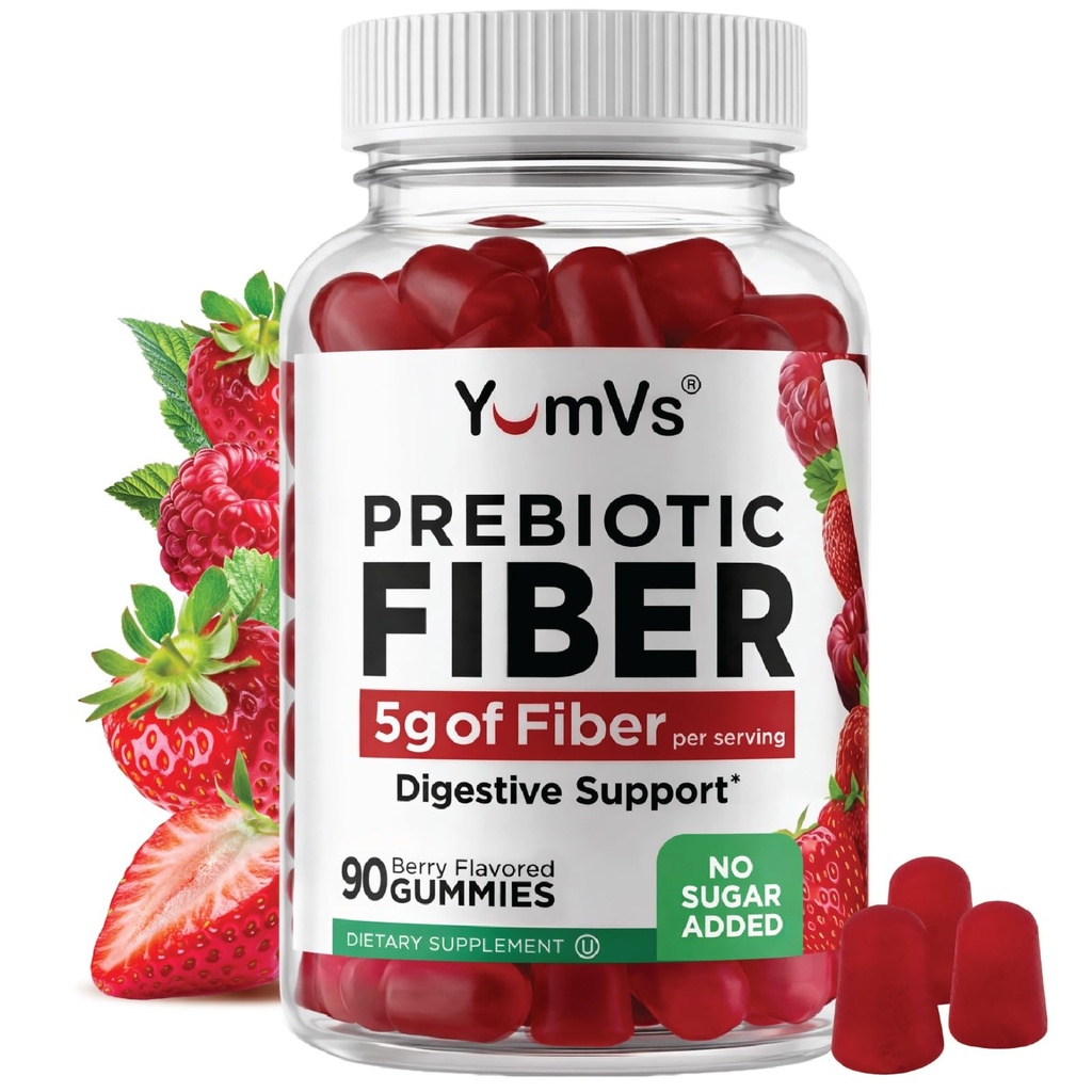 YUM-V'S - Prebiotic Fiber Gummies for Adults & Kids - 5g Digestive Aid Gummy Fiber Supplement - Keto Friendly Prebiotic Daily Fiber Supplement for Women & Men