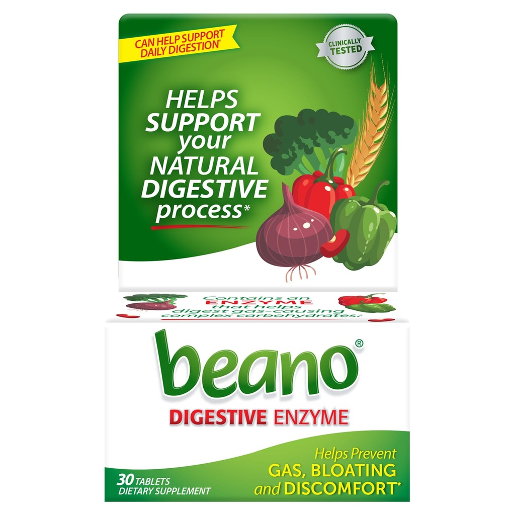 Beano Food Enzyme Kosttilskud, 30 tabletter (pakning med 1 pakke)