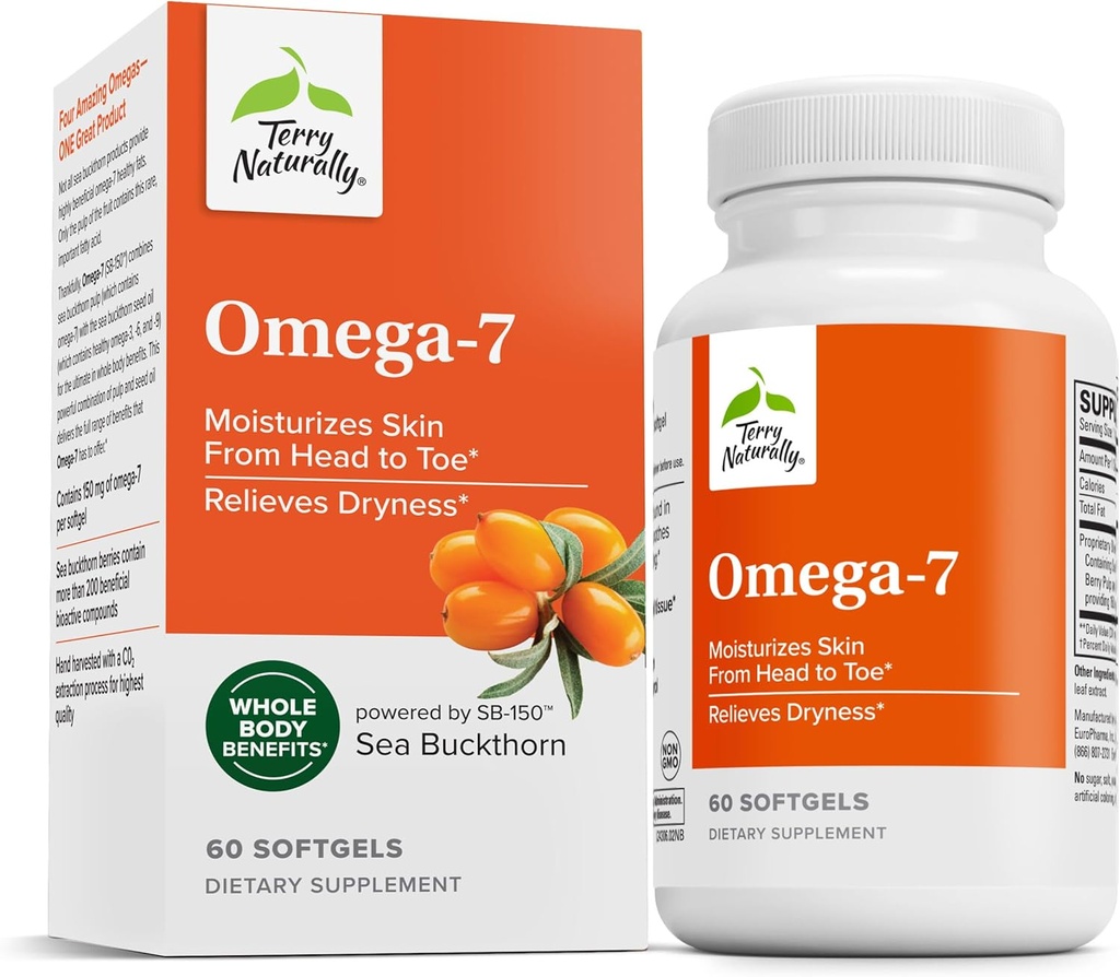 Terry naturligt Omega- 7 - Kosttilskud med essentielle fedtsyrer - Nutritional supplement til støtte hud sundhed med Sea Buckthorn, Berry Pulp & Seed Oil - 60 Softgels (pakke med 2)