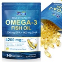 Omega-3 Fish Oil, 240 Softgels Triple Strength 4200mg per Serving with 1200mg EPA & 900mg DHA, Lemon Flavor, Wild Caught ﻿