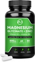 Magnesium Glycinat kapsler, Magnesium Glycinat tillæg med zink, vitamin D3 & B6 - fremmer nerve, tarm, afslapning funktion - 60 Veganske kapsler