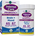 Vital Planet - Intense Care Brain & Mood Probiotika, Økologisk Prebiotika, Postbiotika, Parabiotika, Komplet 4 - in-1 Helbredstillæg for voksne, 65 Millioner CFU, 67 Stammer, fordøjelse og immun 30 læ