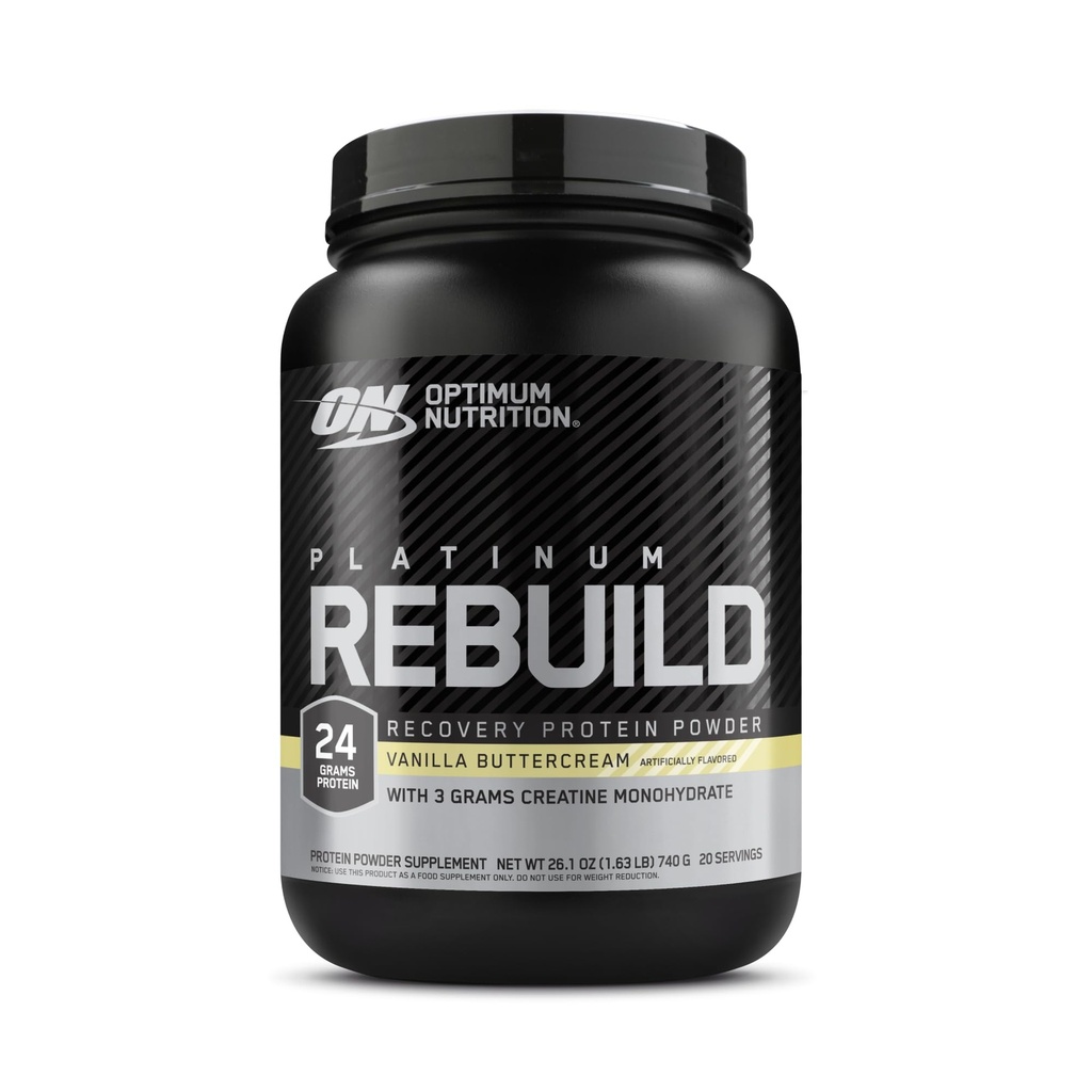 Optimum Nutrition Platinum Rebuild, Premium Platinum Blend Protein Powder with Creatin, Vanilla Buttercream, 20 Servere