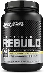 Optimum Nutrition Platinum Rebuild, Premium Platinum Blend Protein Powder with Creatin, Vanilla Buttercream, 20 Servere