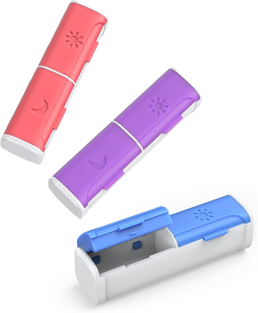 Pill Organizer 2 gange om dagen, (3 Pack) Lille Pill Box, Am Pm Daily Pill Organizer, Fugt Bevis rejse Pill sag for Pocket pung, Portable Medicine Box at holde Vitamin, Fish Oil, tillæg