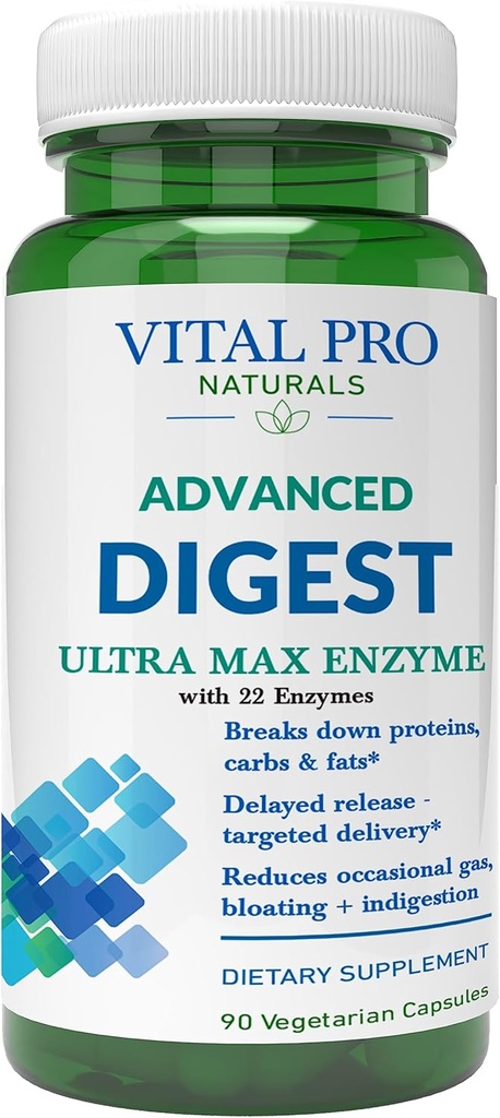 Vital Pro Naturals - Avanceret Digest Natural fordøjelsesfremmende Enzyme støtter Opdelingen af protein, fedt og kulhydrater og reducerer lejlighedsvis Gas, Bloating og fordøjelsesbesvær 90 Kapsler