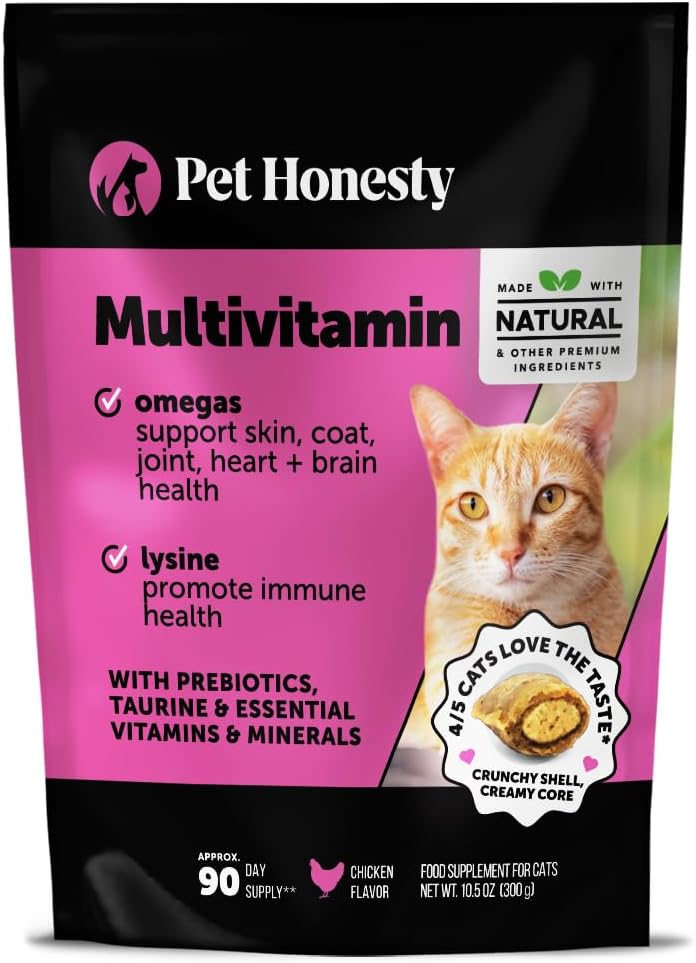 Cat Multivitamin Chews - Cat Treats for Health + immun, Joint Support, Hud & Coat, og fordøjelse - Omega 3s, Lysin & Probiotika til katte, Vitaminer til katte - Kylling (90- Day Supply)
