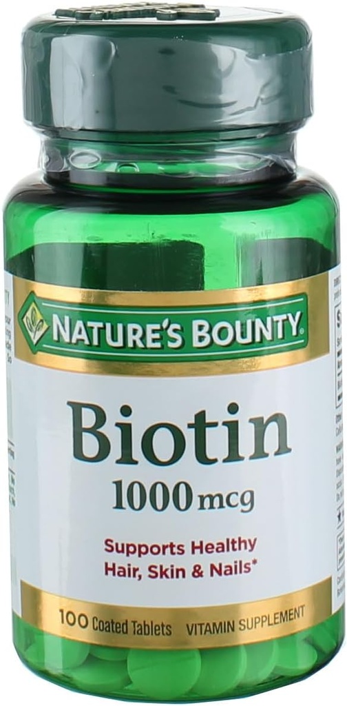 Naturens Bounty Energy Health Biotin overtrukne tabletter, 1000 mcg, 100 Ct (1 pakke)