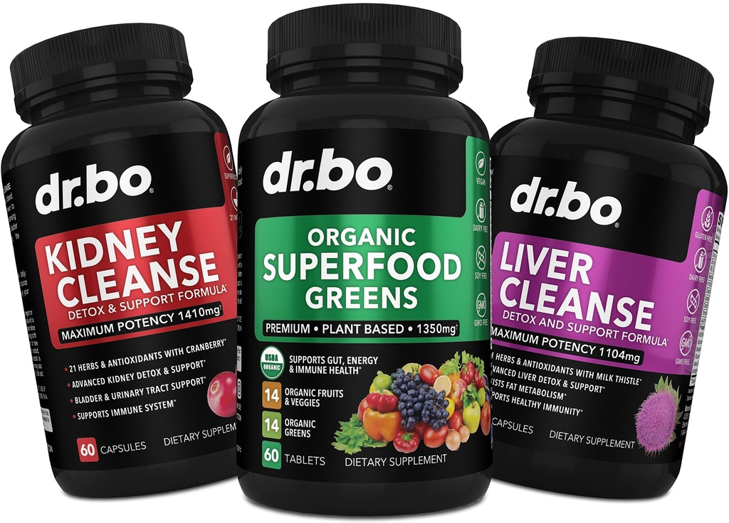 Økologisk Superfood Grønne & Frugt Kosttilskud - Lever Nyre Rengøring Detox Support - Green Veggie Powder Blend Vegetabilske fødevarer & Hjælp Reparation Nyrer, Brege Control & Urinary Tract Sundhed