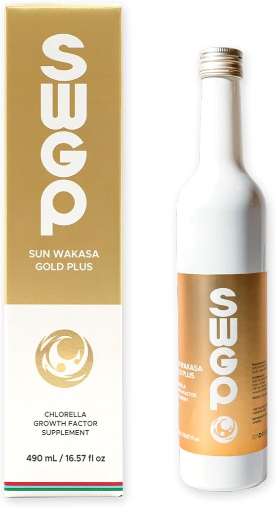 Sun Chlorella Sun Wakasa Gold Plus Superfood Supplements Drink Powerful Whole Body Immune Defense, Energy Boost & Gut Health - Green Microalgae Extract - Gluten Free, Vegan - 17oz