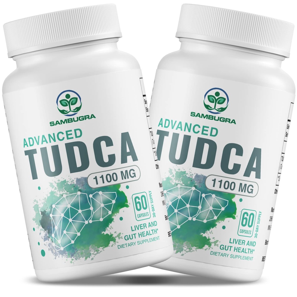TUDCA Kosttilskud 1100mg, 3. part testet TUDCA lever supplement til lever rense Detox og reparation, Ultra Styrke Bile Salt Lever Support, 120 kapsler (pakke med 2)
