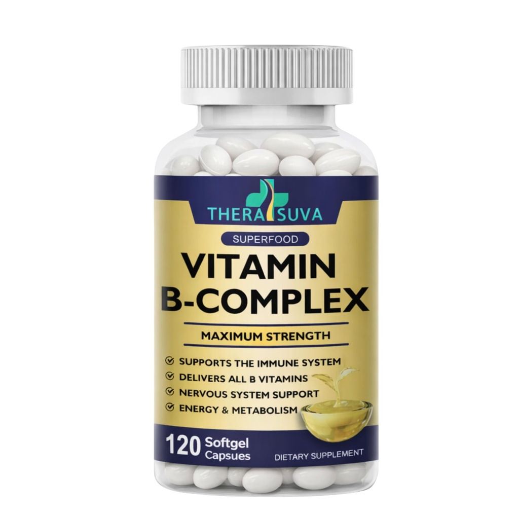 Vitamin B-Complex + CoQ10 + C-vitamin - Max Strength Support for Energy, Metabolisme Support, 120 Softgels, 60 Day Supply