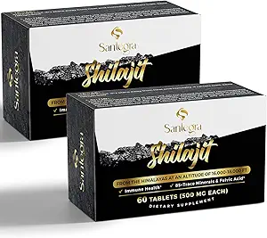 30.000 MG Shilajit Tablets, 100% Shilajit Pure Tablets for Women & Men, Himalayan Organic, Fulvic Acid & 85 + Trace Minerals, Resin Supplement for Energy and Immune System, 120 Counts