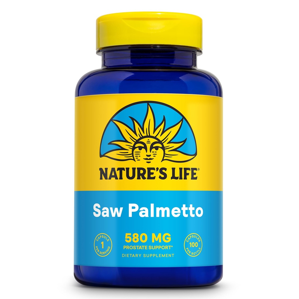 Nature 's Life Saw Palmetto for mænd 580mg - Traditional Prostata supplement - Mænd sundhed, prostata og urinveje støtte w / Beta sitosterol Plant Steroler, 60- dag garanti, 100 Serv, 100 kapsler