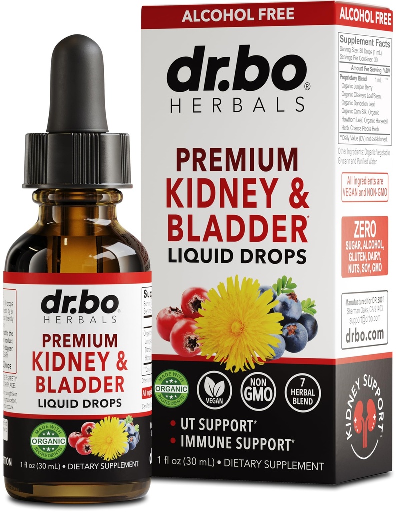 Nyretilskud Support Blogen Sundhed - Økologisk Renere Kosttilskud Drops Juniper Berry Cleavers Mælkebøtte - Nyre Nyre Rengøring Detox Urinære Urtebær Support Flush Nyrer 1oz