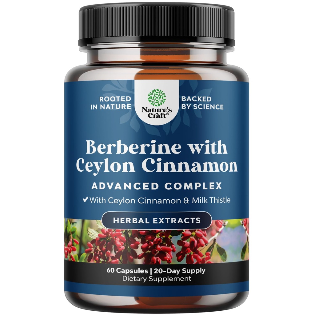 Balancing Berberine Plus 1200mg Per Serving Complex - Antioxidant Berberine med Ceylon kanel kapsler Plus Silymarin Milk Thistle Extract - Active PK for Heart Health and Sugar Support 60 Kapsler
