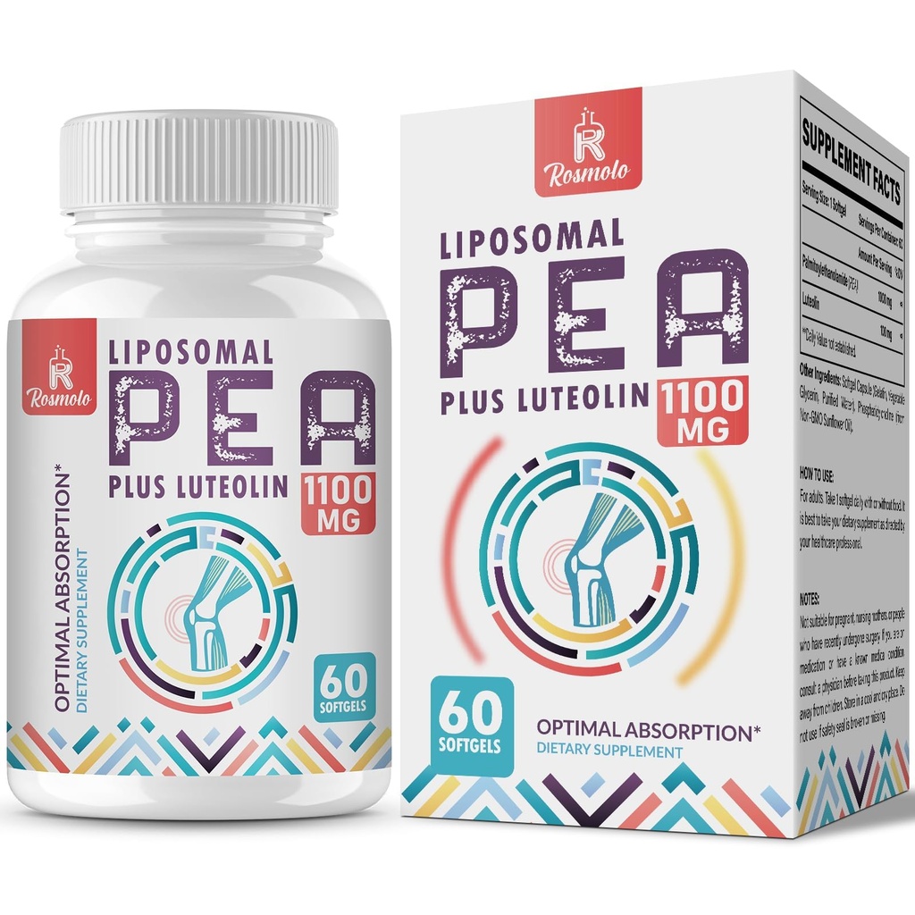 Liposomal Palmitoylethanolamid 1000 mg + Luteolin 100 mg, Mikronized Pea 99% Renset - Forbedret absorption og biotilgængelighed, 60 Softgels