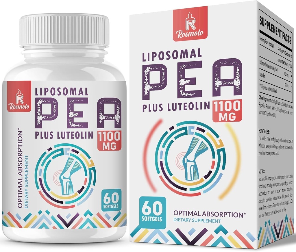 Liposomal Palmitoylethanolamid 1000 mg + Luteolin 100 mg, Mikronized Pea 99% Renset - Forbedret absorption og biotilgængelighed, 60 Softgels
