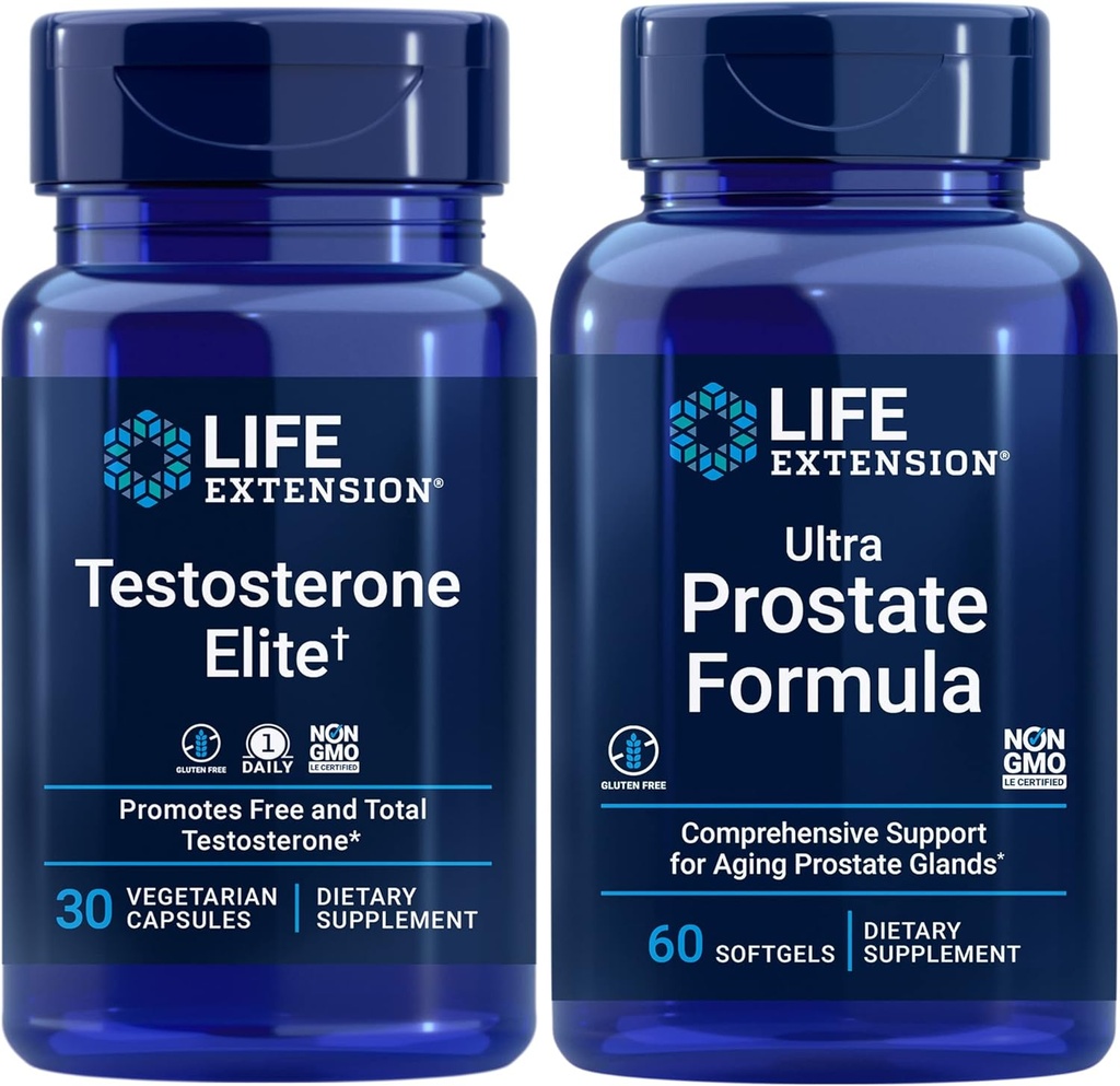 Life Extension Testosteron Elite, 30 Vegetariske Kapsler Note 124; Ultra Prostata Formel, 60 bløddele