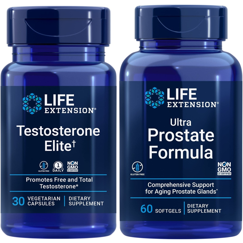 Life Extension Testosteron Elite, 30 Vegetariske Kapsler Note 124; Ultra Prostata Formel, 60 bløddele