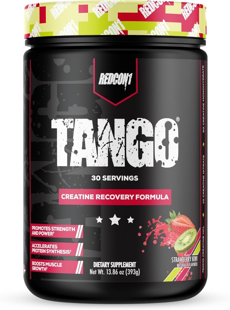 REDCON1 Tango Creatin Powder, Strawberry Kiwi - Sugar Free + Keto Friendly Creatin Supplement - Betain Vandfri for muskel Udholdenhed & Styrke (30 Servere)
