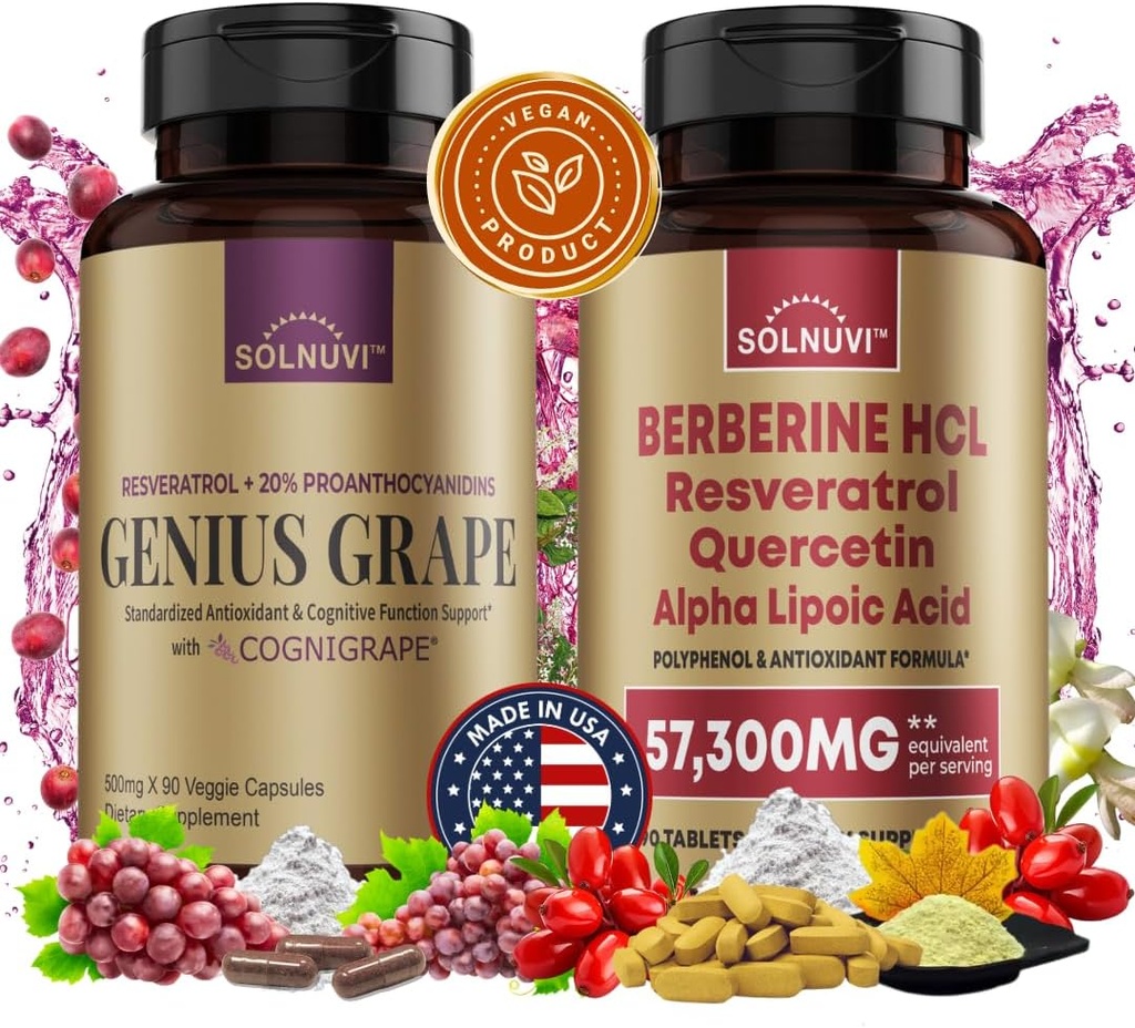 Neuro Defense Bundle: Berberine & Resveratrol Complex - Klinisk testet Cognidrue, Quercetin, Alpha Lipoic Acid - Brain Health & Antioxidant Support - Non- GMO, Gluten- fri, Vegan Supplement