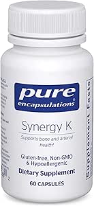 Rene indkapslinger Synergy K - med vitamin K1, K2 & D3 - Understøtter knogler, blodkar, vaskulær Elasticitet & Calcium Anvendelse * - Inkluderer Cholecalciferol - Gluten Free & Non- GMO - 60 kapsler