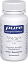 Rene indkapslinger Synergy K - med vitamin K1, K2 & D3 - Understøtter knogler, blodkar, vaskulær Elasticitet & Calcium Anvendelse * - Inkluderer Cholecalciferol - Gluten Free & Non- GMO - 60 kapsler