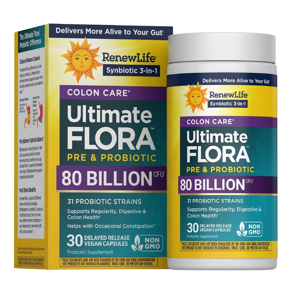 Renew Life Probiotic Colon Care Probiotiske Kapsler, Daily Supplement Tilbud Colon Support, L. Rhamnosus GG, Dairy, Soy og glutenfri, 80 Millioner CFU, 30 Greve