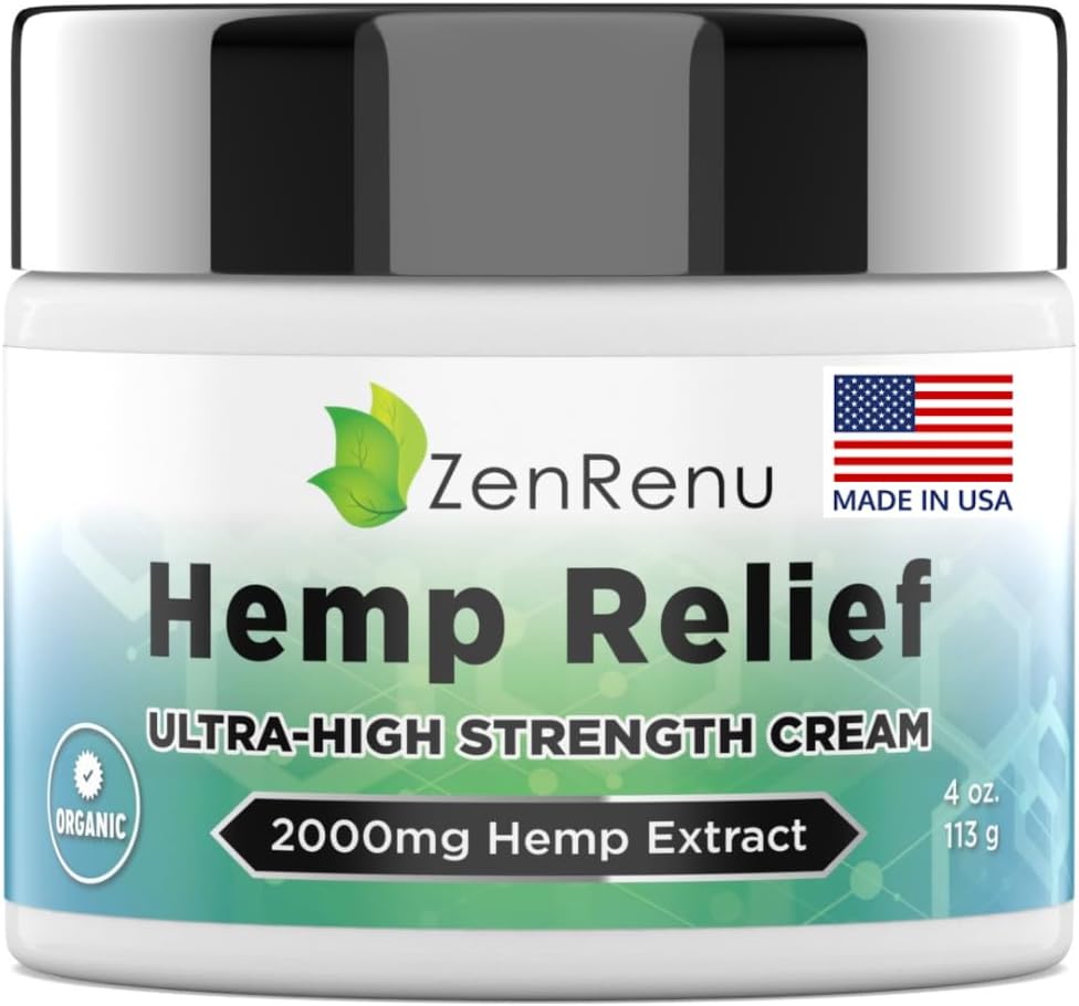 HempCream Maksimal styrke - Menthol Rub med HempOil, Arnica, Lavender, Aloe Vera, Kava Kava, & Campher - Natural Hemple Muscle Rub Cream til Hud, Muskler & Joints - ZenRenu, 4 oz
