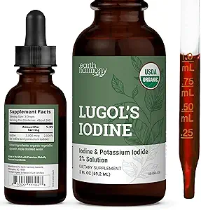 Organic Lugol 's Jod, Jod og Kalium Jodide 2% Løsning 3000 mcg - Flydende supplement Drops til Thyroid Support til kvinder & mænd, Metabolisme Sundhed, Detox Boost - Non- GMO, 395 Servere (2 Oz)