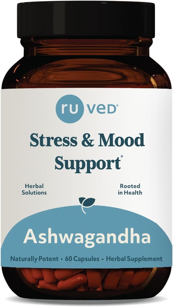 ruved Ashwagandha Capsules - Organic Ashwagandha Root Extract Supplement for mænd & kvinder, 500mg Per Pill for binyrerne sundhed og samlede wellness - 60 Vegetariske Caplets (1 Greve)