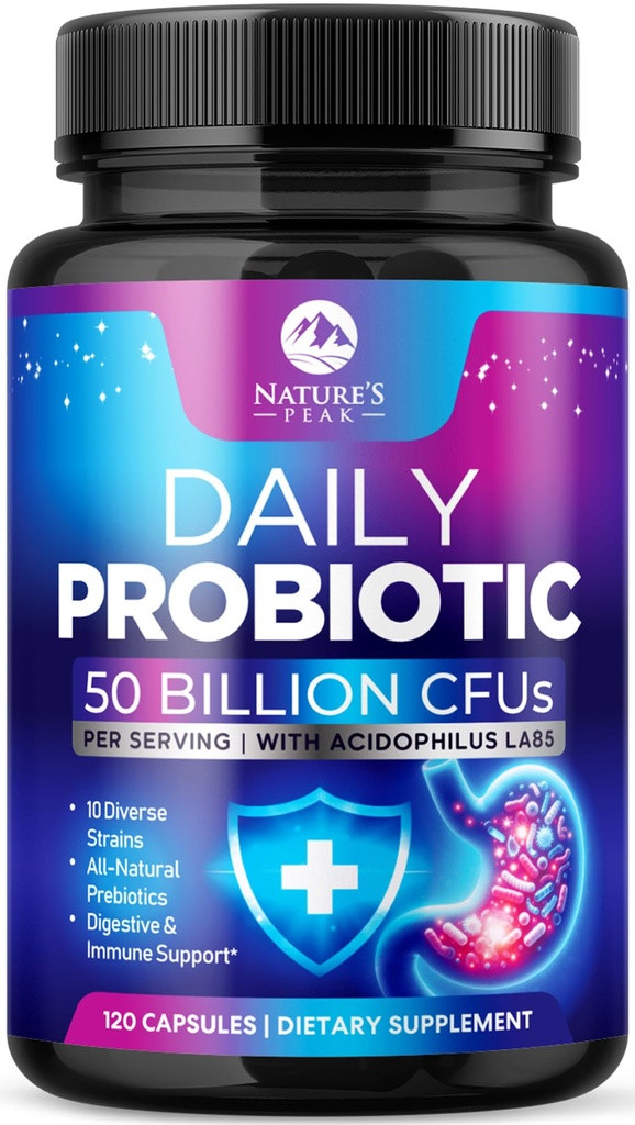 Probiotika 60 Millioner CFU - 10 Strops + fordøjelsesenzymer & Prebiotika - Bedste Probiotika for kvinder & mænd, understøtter immunforsvar, Gut sundhed, lejlighedsvis obstipation, Diarré, Gas & Bloating - 120 Kapsler