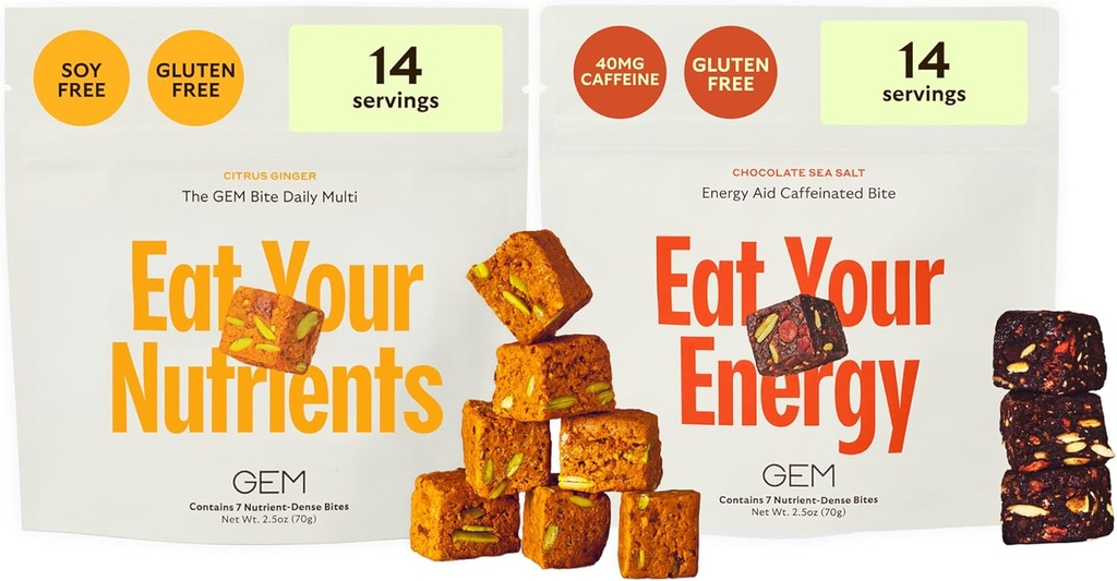 GEM Daily Superfood and Energy Support for Women & Men, Natural Whole Foods med Essential 20 + Whole- Food Vitaminer, Minerals, superfoods, prebiotics, Clean Energy Variety Pack, 28 Servering