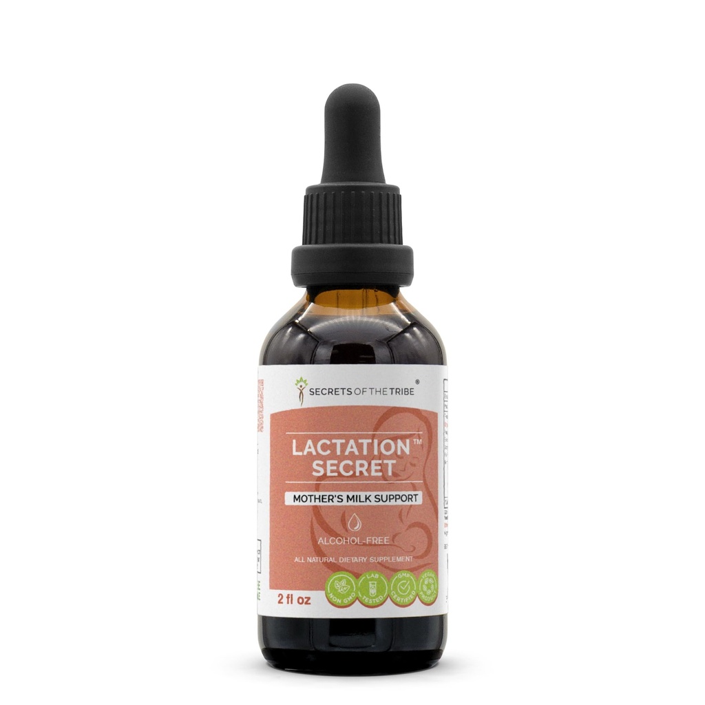 Secrets of the Tribe Lactation Secret Alcohol-FREE Extract, High-Potency Herbal Drops, Tincture made from Fenugreek, Blessed Thistle, Goat's Rue, Red Raspberry, Fennel Seed. Mother's Milk Support 2 oz