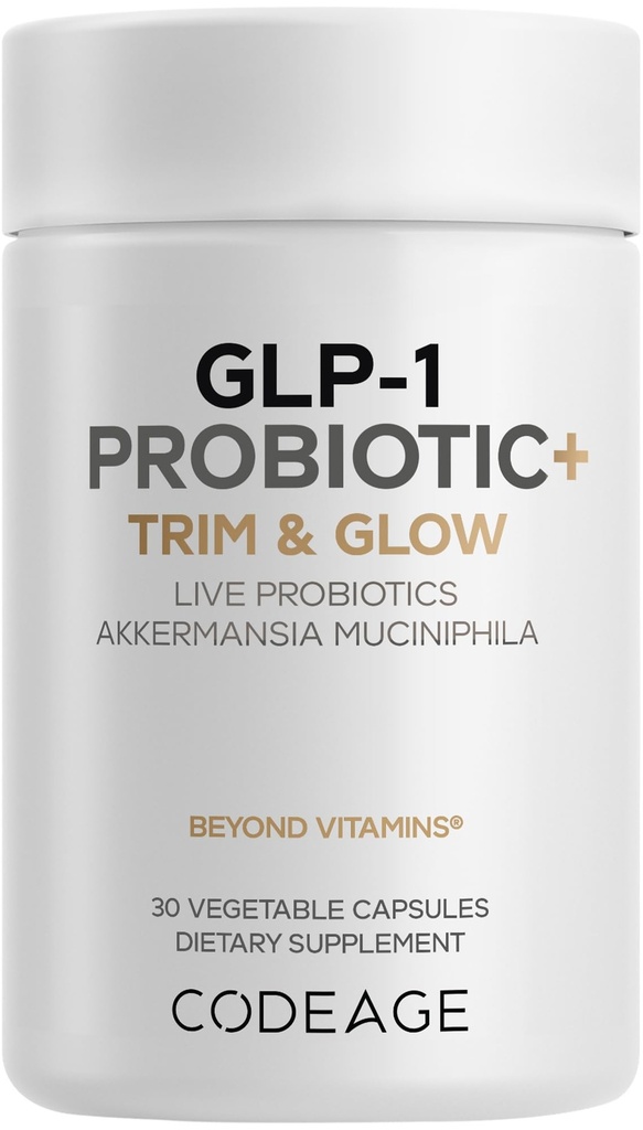 Codeage GLP-1 Probiotic+ - Live Probiotics Akkermansia, Clostridium, Bifidobacterium, Chicory Inulin Probiotic, Prebiotics & Postbiotics Supplement - 500 Million AFU - 30 Capsules