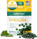 Sunlit Best Spirulina Tablets - Organic Spirulina Tablets USDA Premium 500 Count - Natural Spirulinas Organic Burst for immun Support Muskelvækst, Energy Boost w / Chlorophyll - High Protein, Ikke GMO