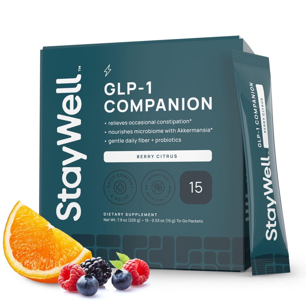 GLP-1 Constipation Support | Digestive, Gut Discomfort GLP Symptom Relief | Akkermansia, Probiotic, Prebiotic Microbiome Support for Digestive Balance, Regularity & Bloating Relief - Berry Citrus 15ct