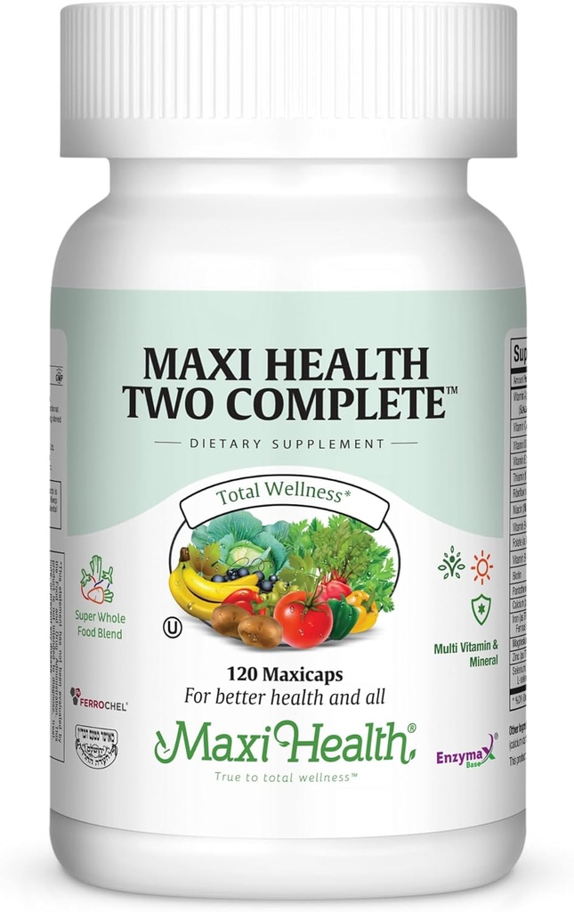 Maxi Health Two Complete - Multivitaminer og mineraler - Fuld styrke - 120 Kapsler - Kosher